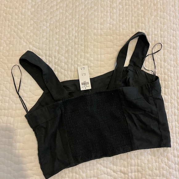 NWT Abercrombie Cropped Linen-Blend Corset Top, size large, black - Picture 7 of 7